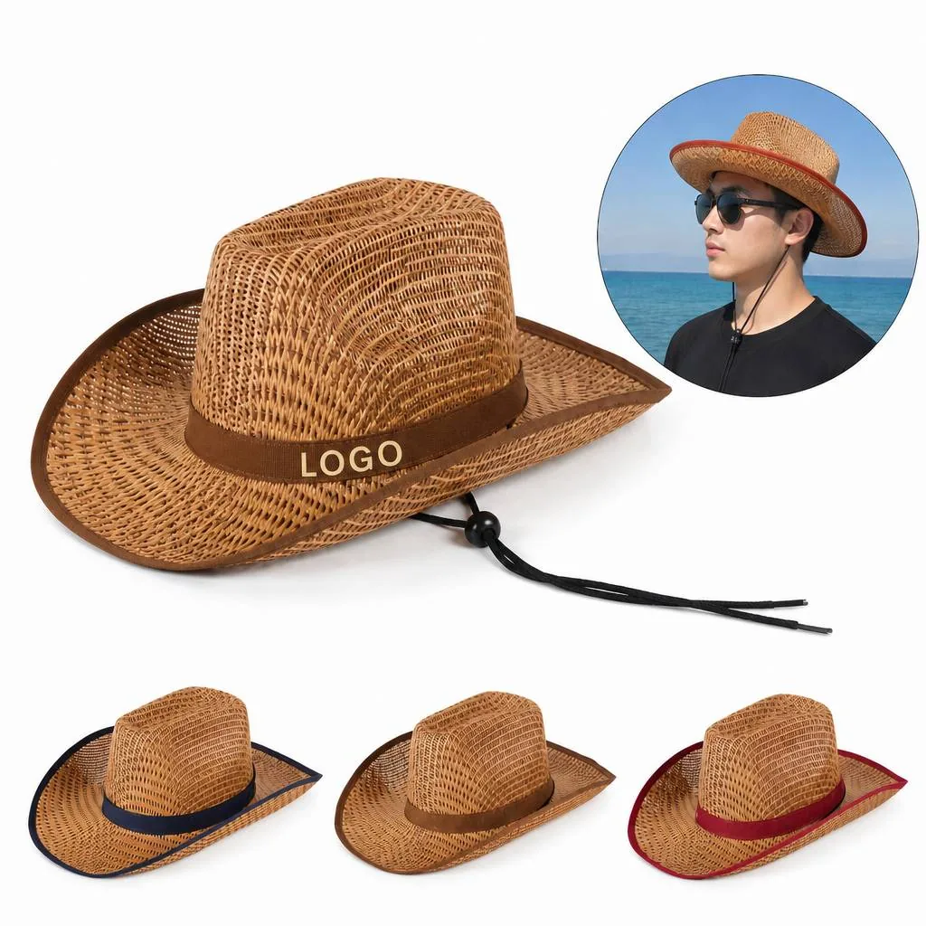 Eco Straw Cowboy Hat with Wide Brim for Outdoor Sun