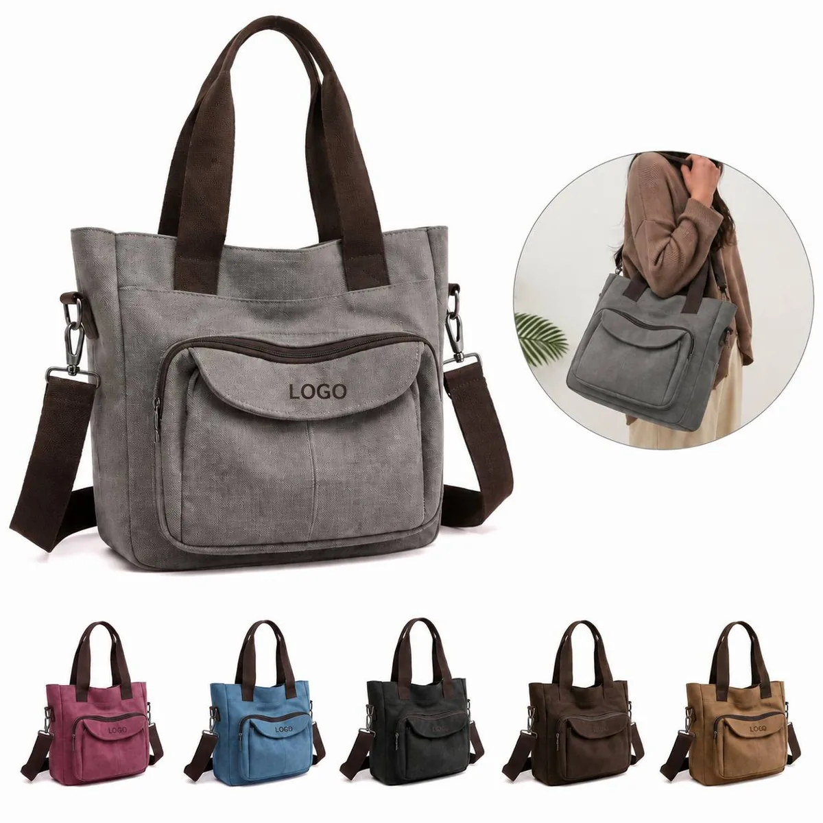 Retro Canvas Tote Bag with Adjustable Strap for Everyday Use