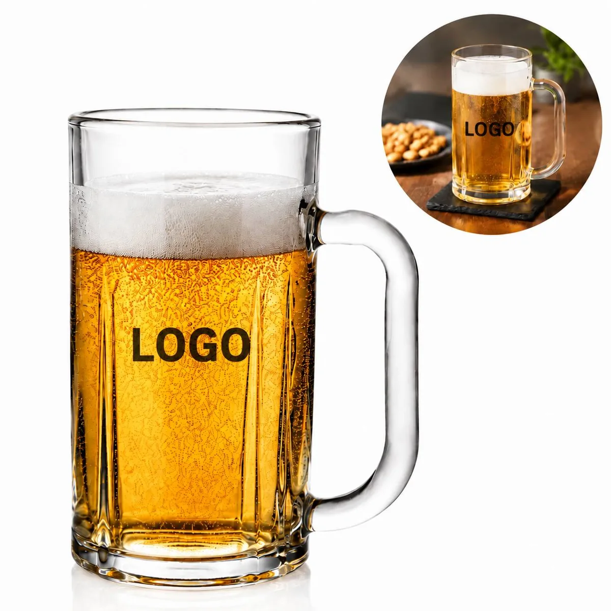 Classic Glass Beer Stein Mug with Lid, 16oz