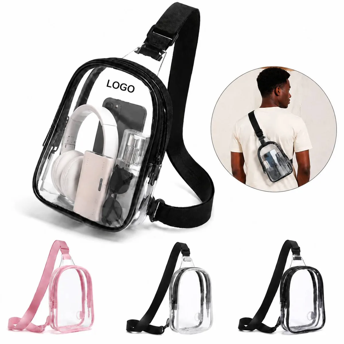 Thickened PVC Clear Crossbody Bag with Adjustable Strap