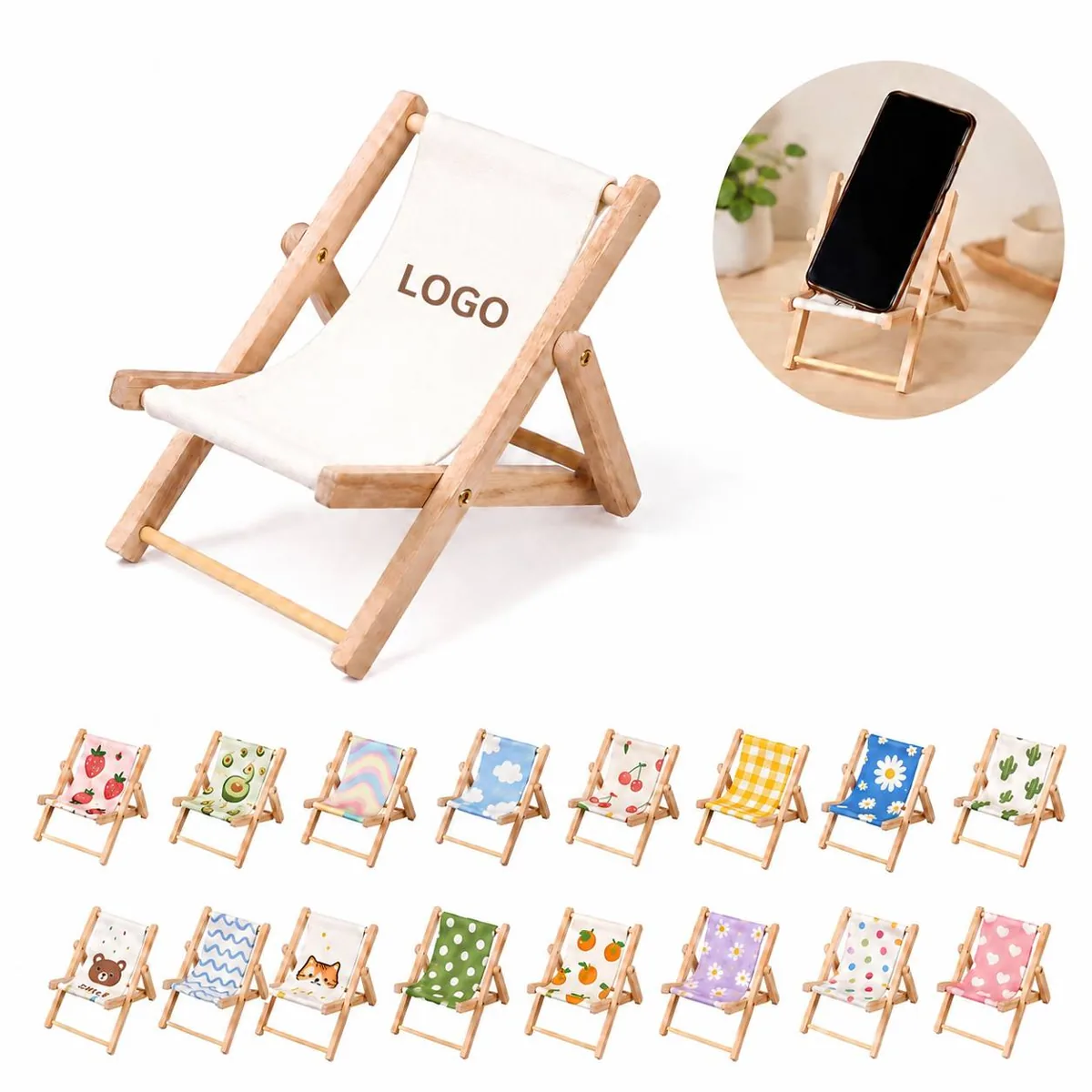 Foldable Wood Phone Holder for Beach Chair, 360° Adjustable