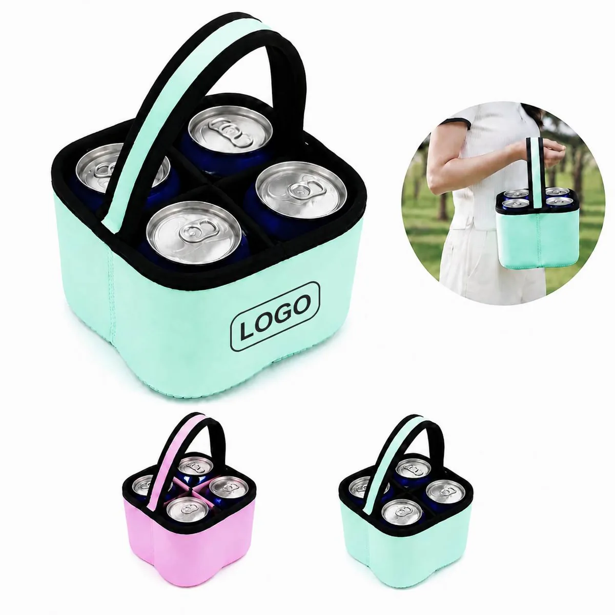 Insulated 4-Can Cooler Carrier with Comfort Handle