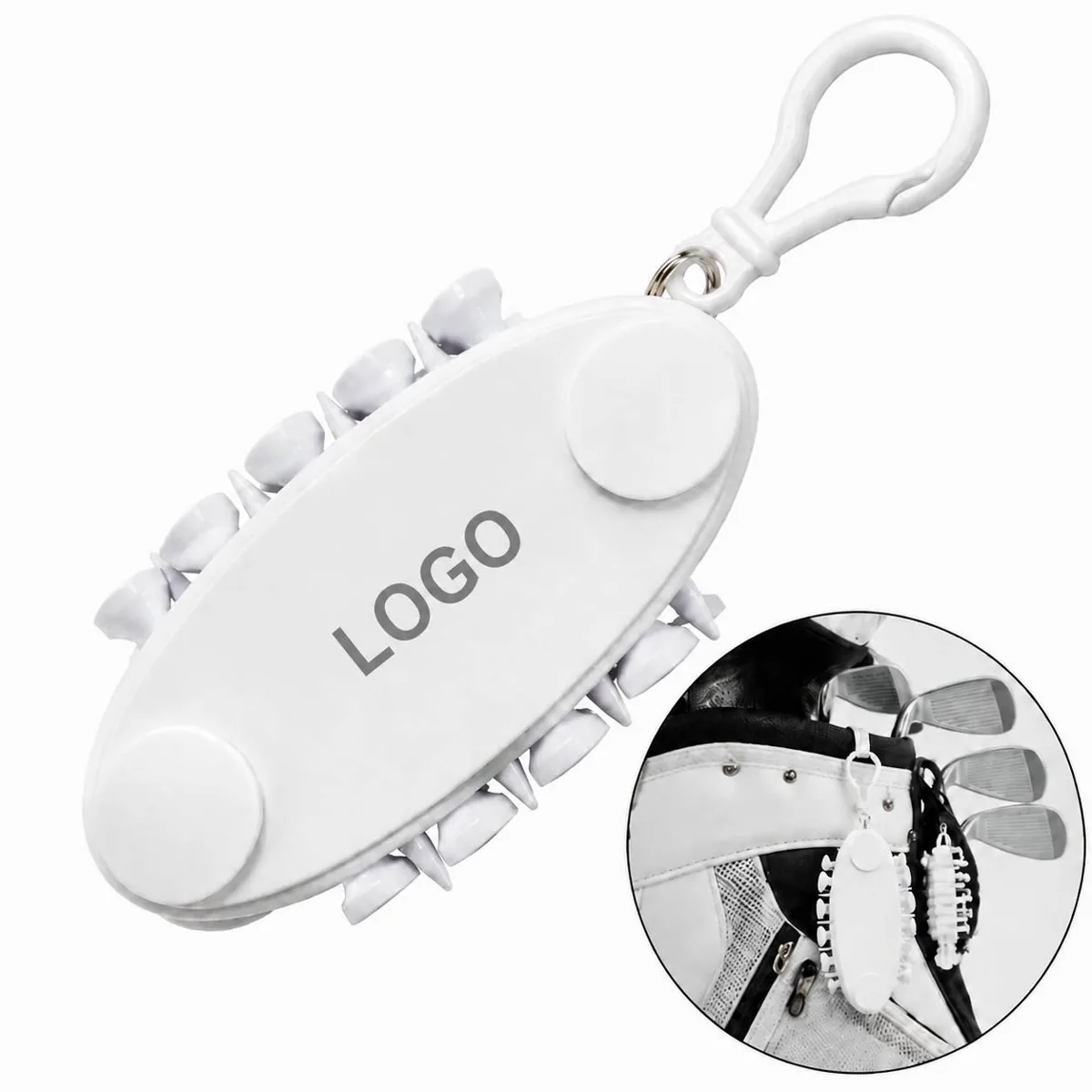 Golf Tee Holder with Buckle, 8-Piece Multi-Slot Set for Bag