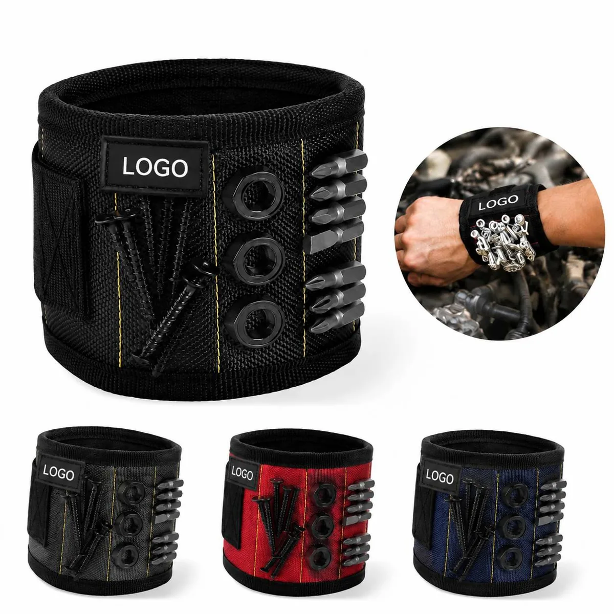 5-Row Magnetic Wristband for Men, Adjustable Strong Magnet