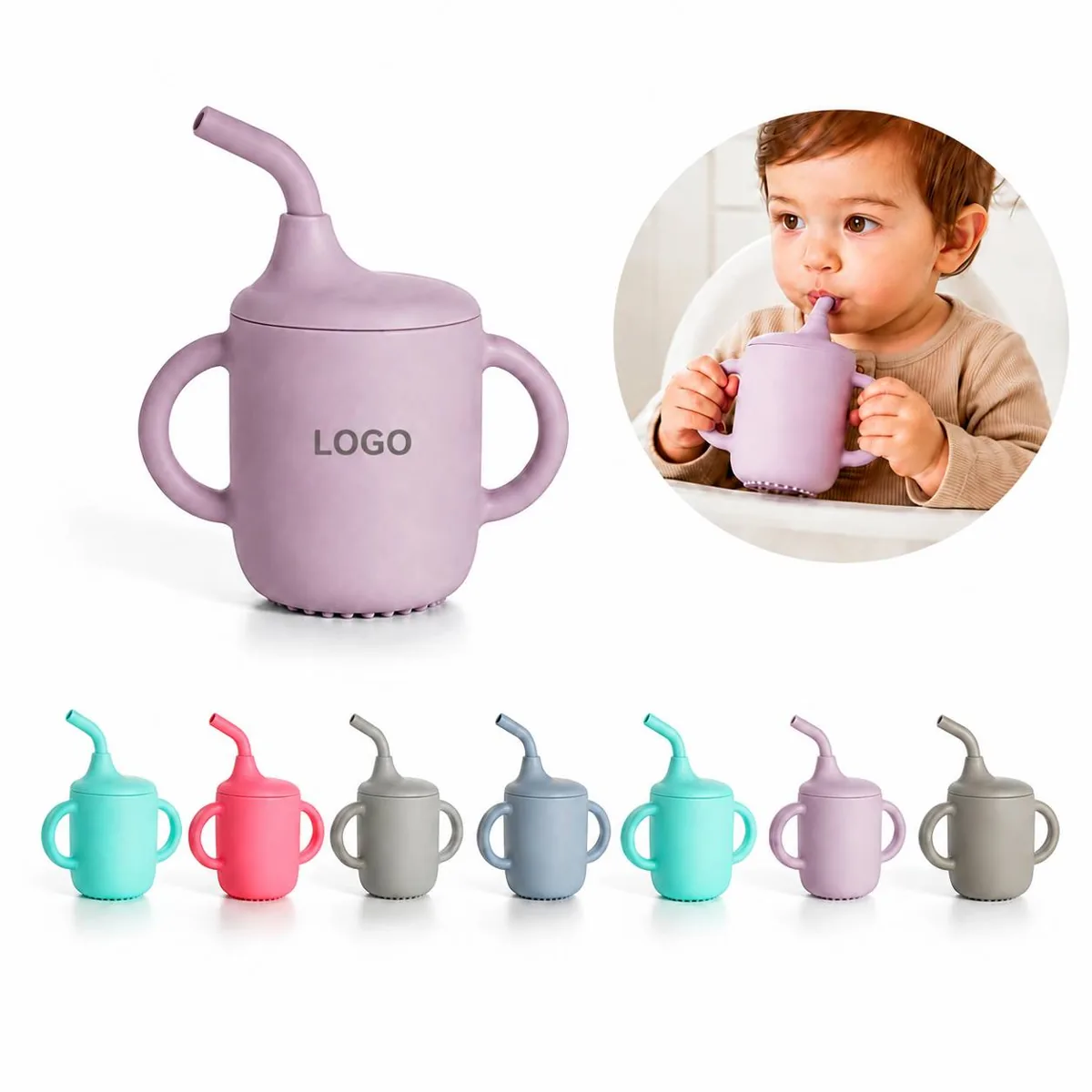 Food-Grade Silicone Baby Training Cup with Straw,