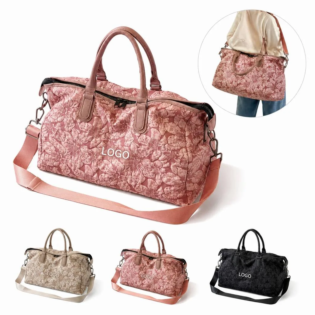 Floral Soft-Fabric Duffel Bag with Adjustable Strap