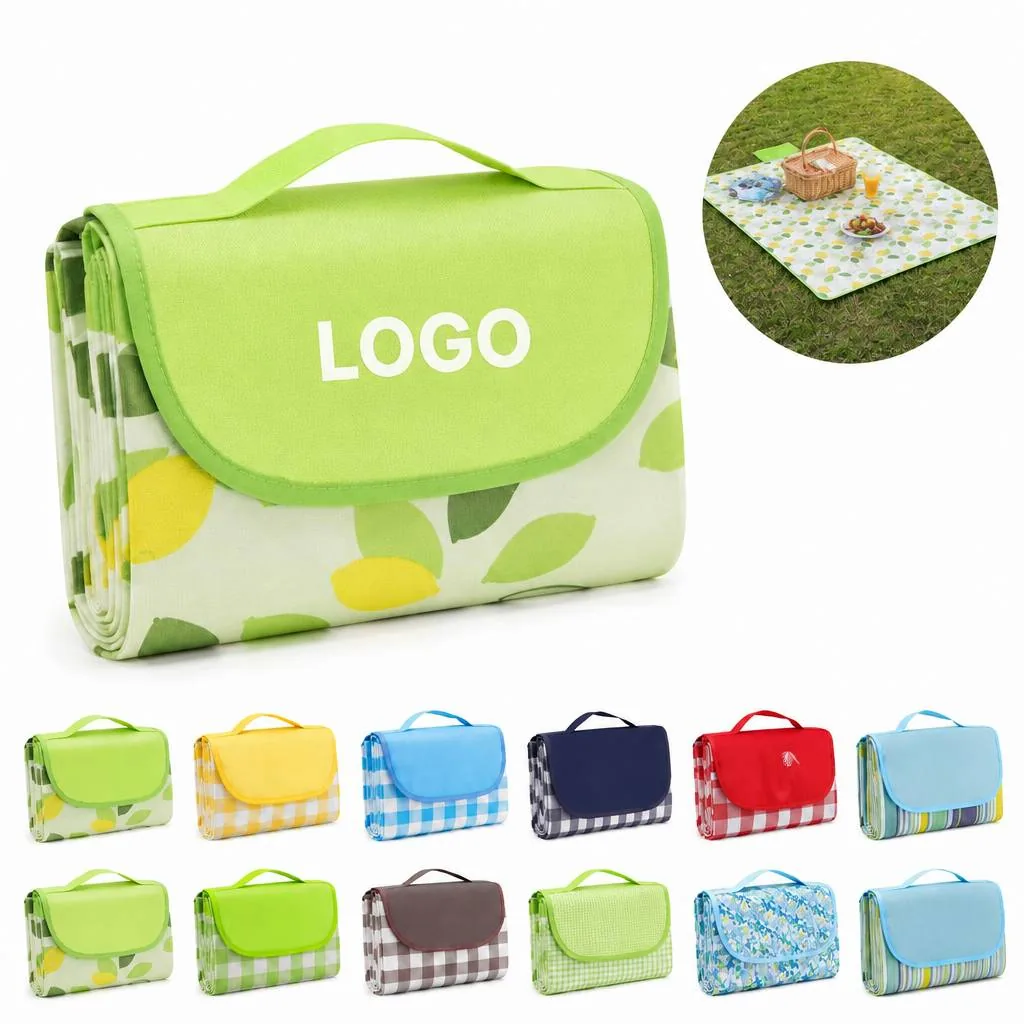 Foldable Waterproof Oxford Picnic Mat with Gingham Pattern