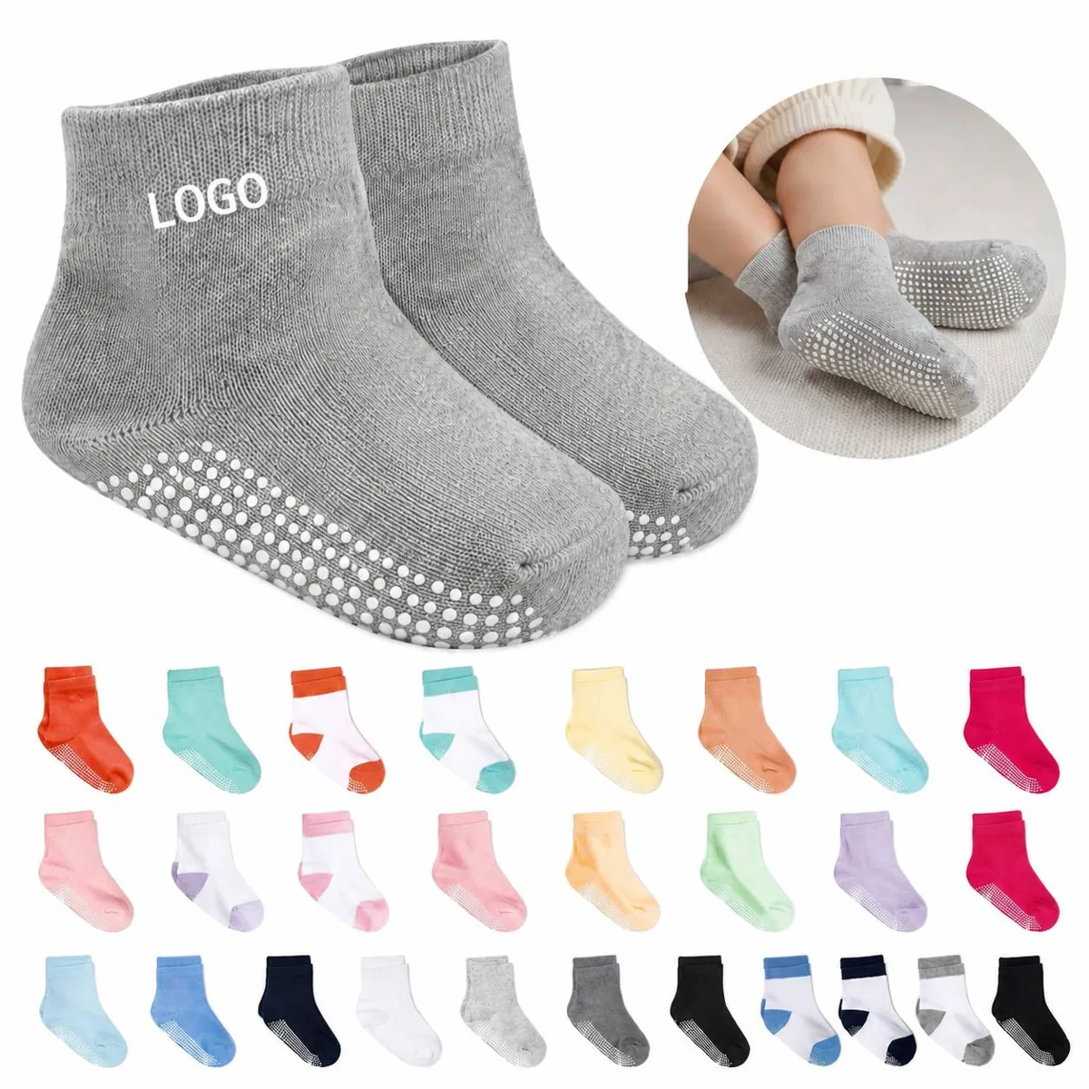 Baby Non-Slip Grip Crew Socks for Toddlers Anti-Skid Soles