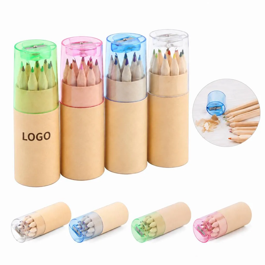 12-Color Wooden Pencils in Tube with Built-in Sharpener