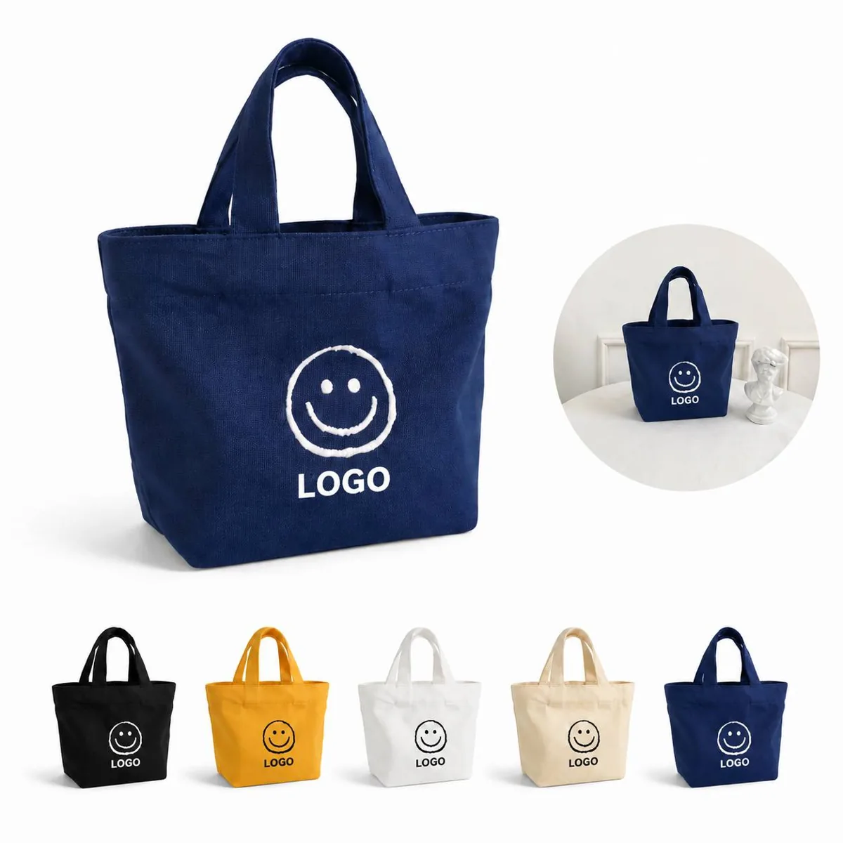 Smiley Canvas Tote Bag - Durable Eco-Friendly Shopping &