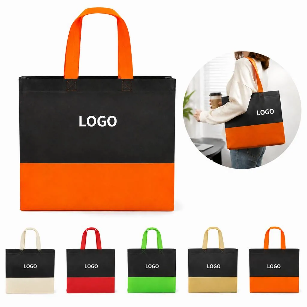 Two-Tone Laminated Non-Woven Tote Bag, Reusable Shopping