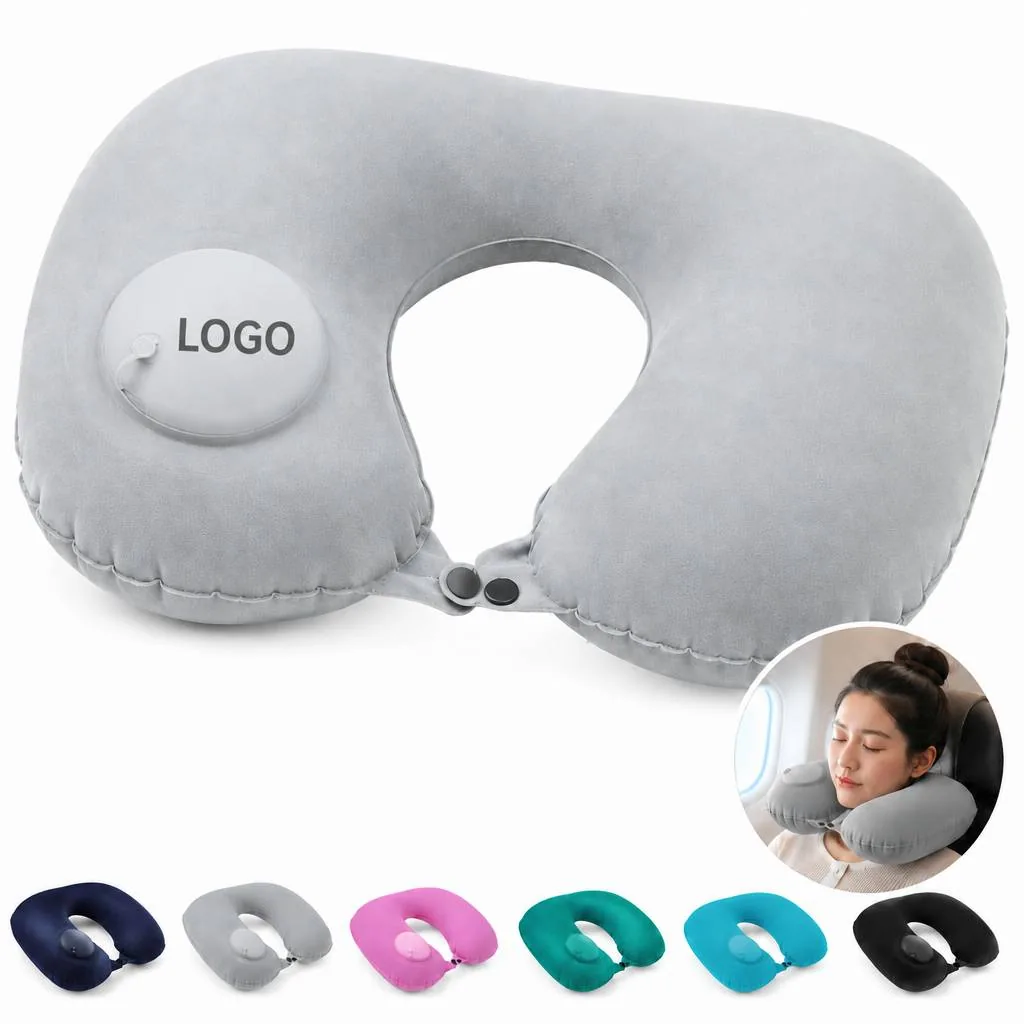 Velvet Inflatable U-Shaped Travel Neck Pillow with Added Functionality
