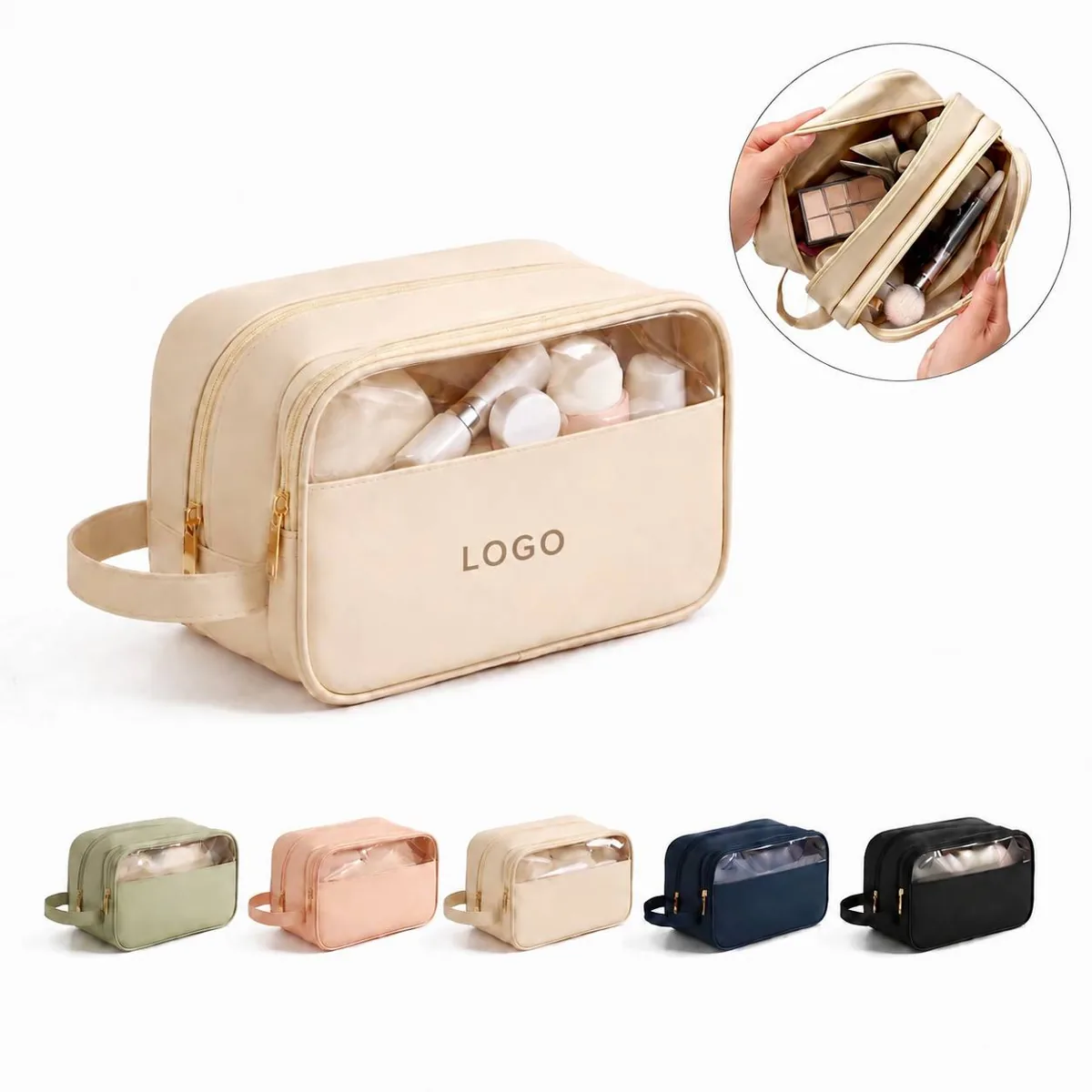 Portable Double-Zipper Wet Dry Wash Bag for Travel