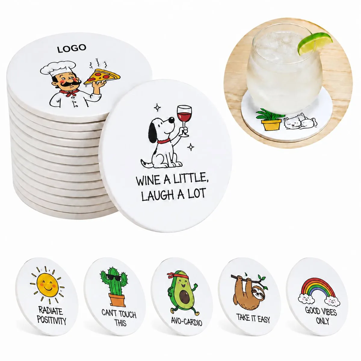 Disposable 4in Thickened Paper Coasters, Absorbent Round