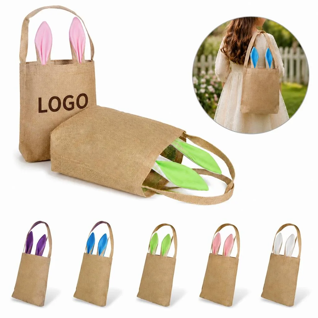 Collapsible Jute Easter Basket with Bunny Ear Handles