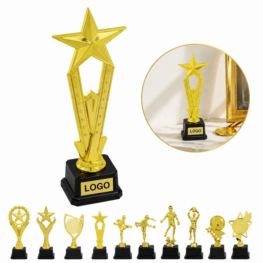 Customizable Metallic Plastic Trophy with Base for Awards