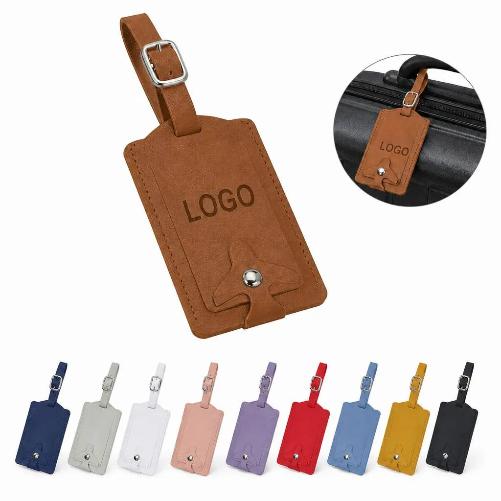 PU Leather Snap Luggage Tag with ID display panel for Air Travel