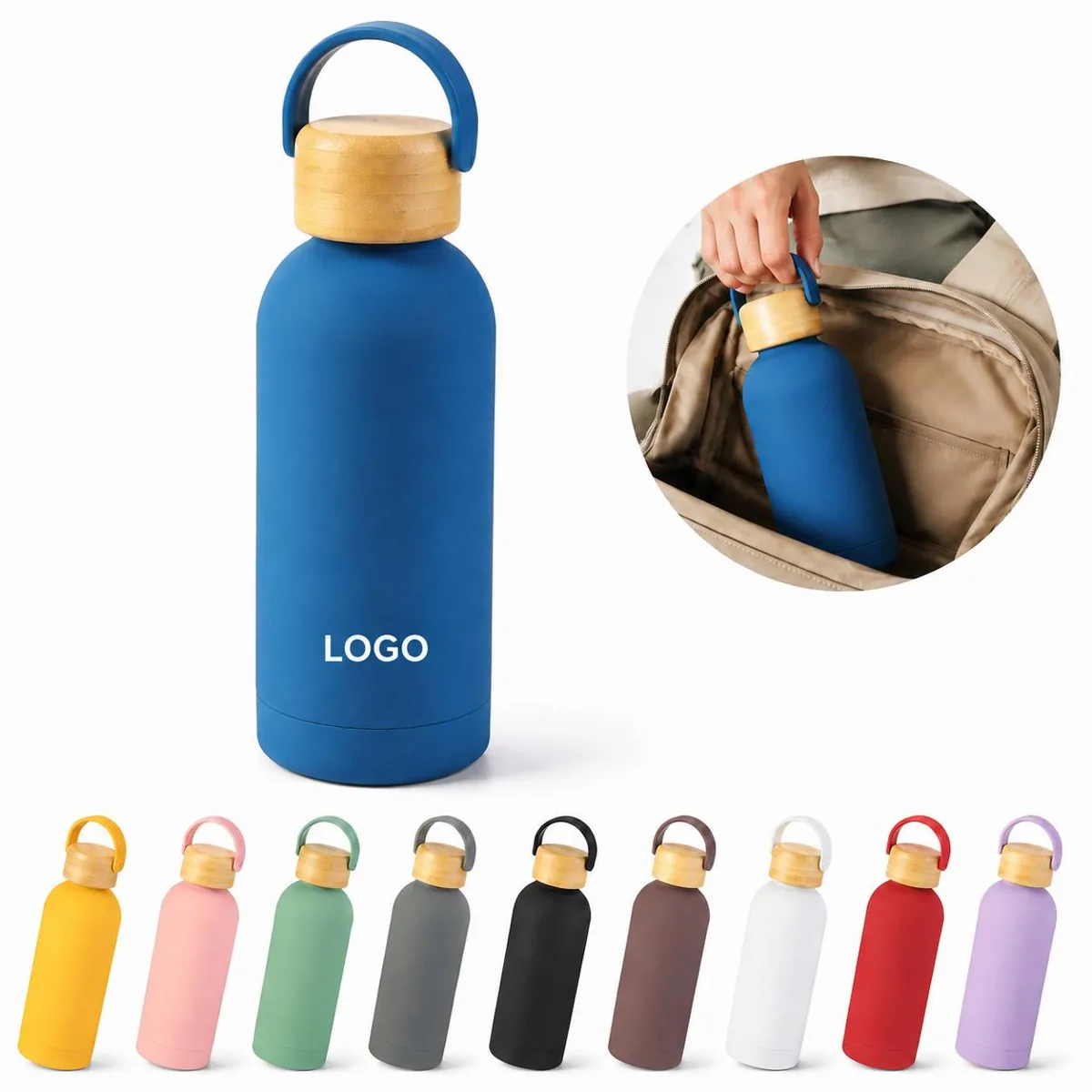 16oz Insulated Water Bottle with Bamboo Lid and Handle