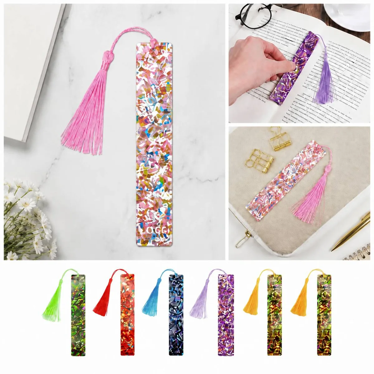 Glitter Acrylic Tassel Bookmark for Book Lovers