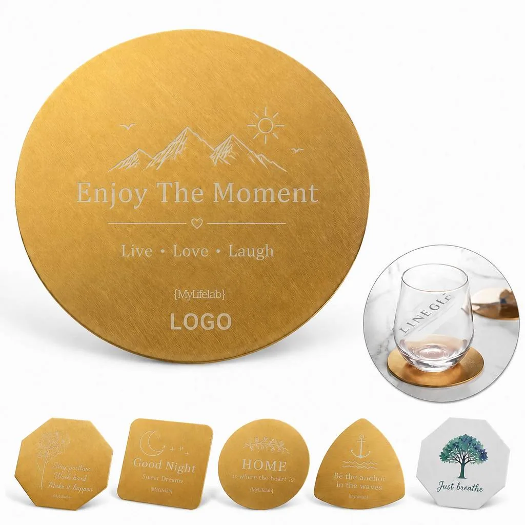 Brushed Steel Coaster Set, Ultra-Thin Rustproof Drink