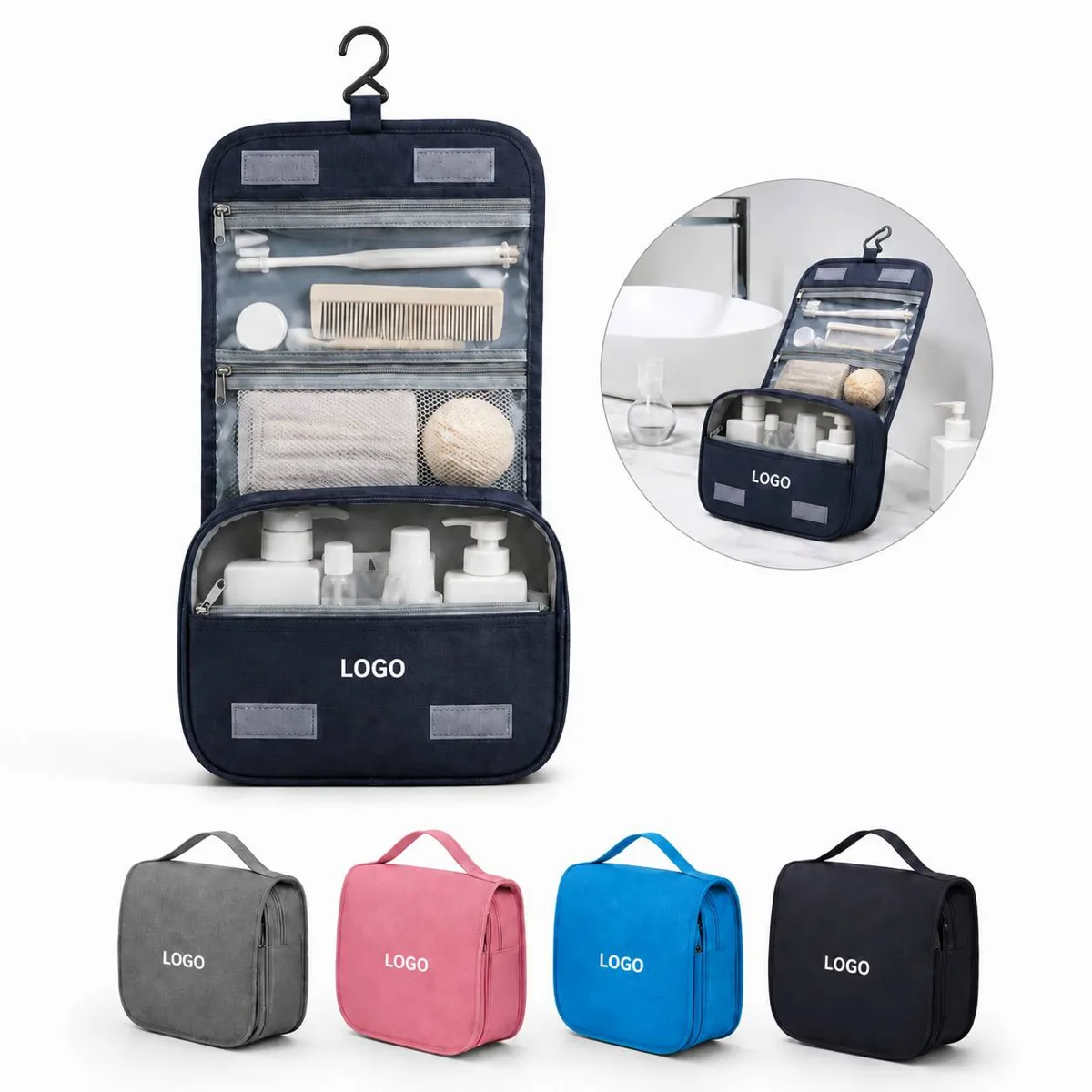 Hanging Travel Toiletry Bag with Hook, Water-Resistant