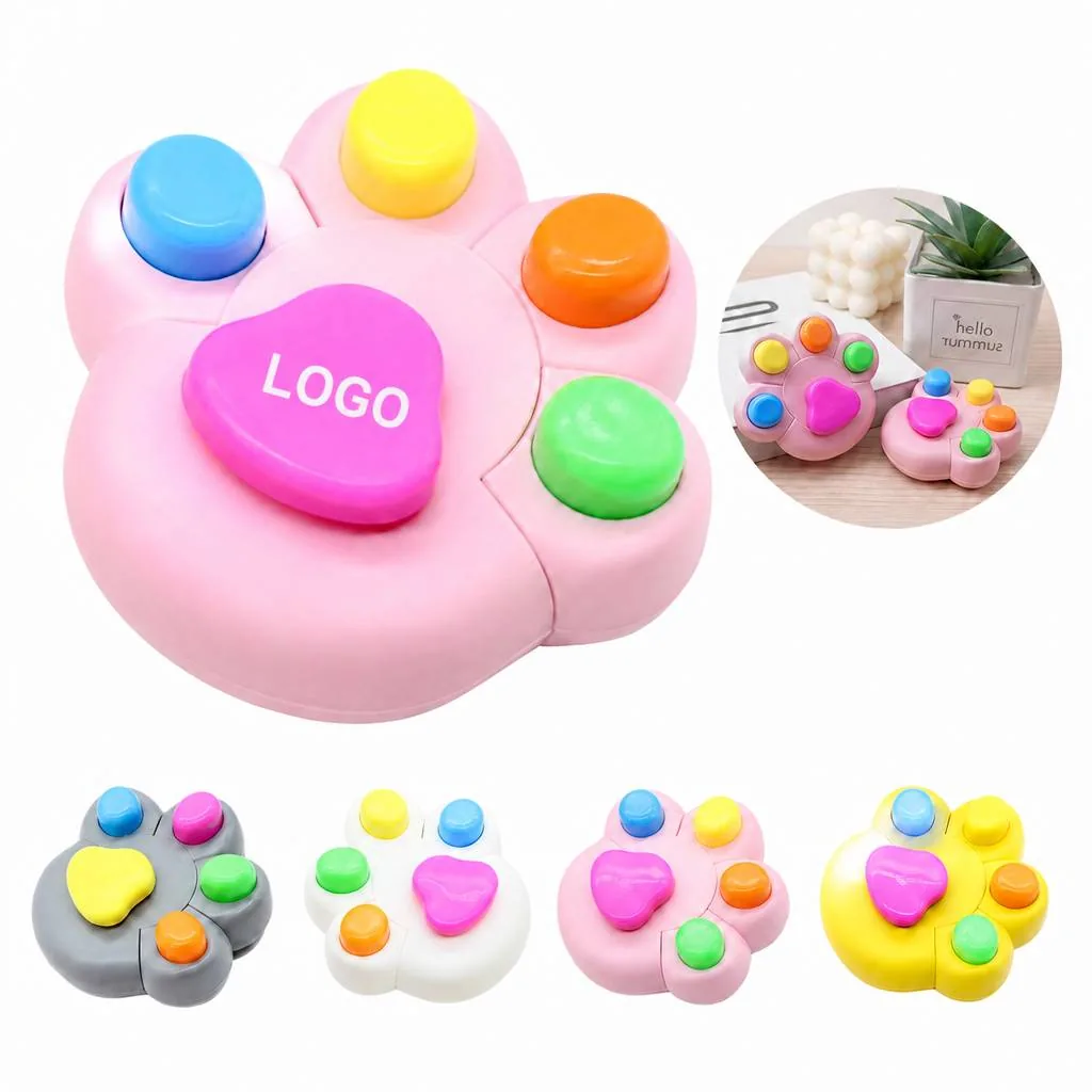 Cat Paw Highlighters Set, 6 Colors, Non-Toxic Quick-Dry Ink