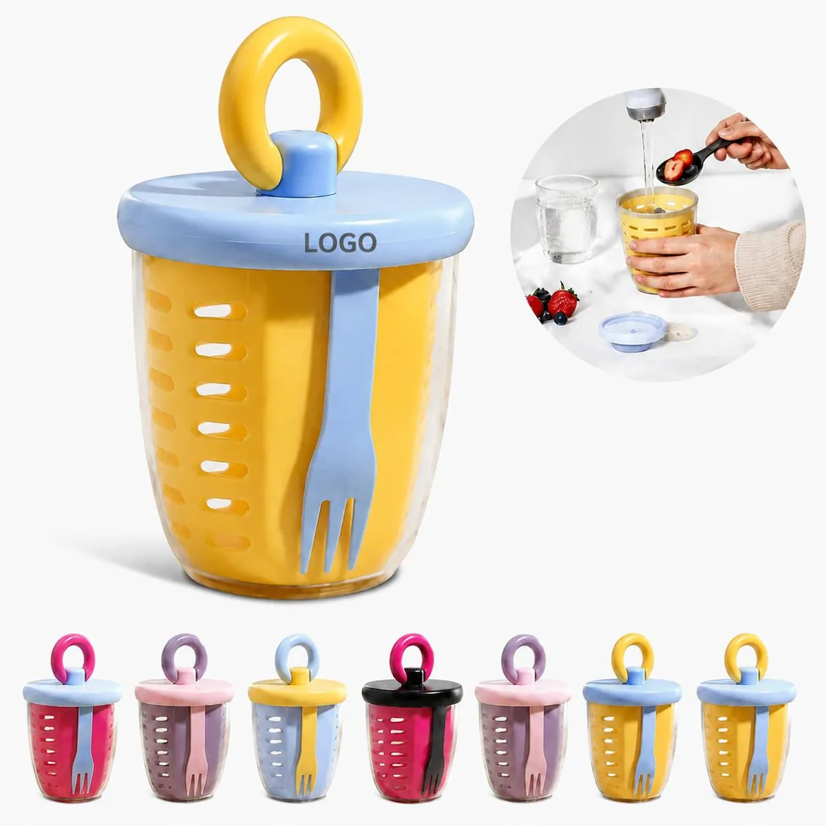 22 oz Portable Fruit Salad Cup with Fork and Secure Lid