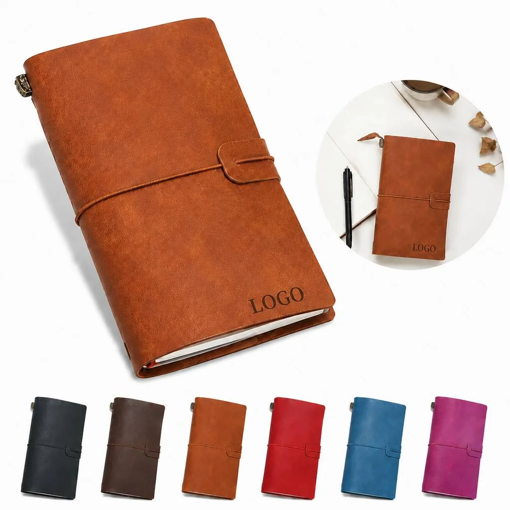 PU Leather Refillable Travel Notebook with Secure Closure