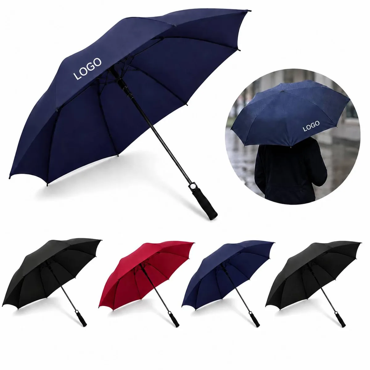 Auto Black Coated Golf Umbrella with One-Button Open
