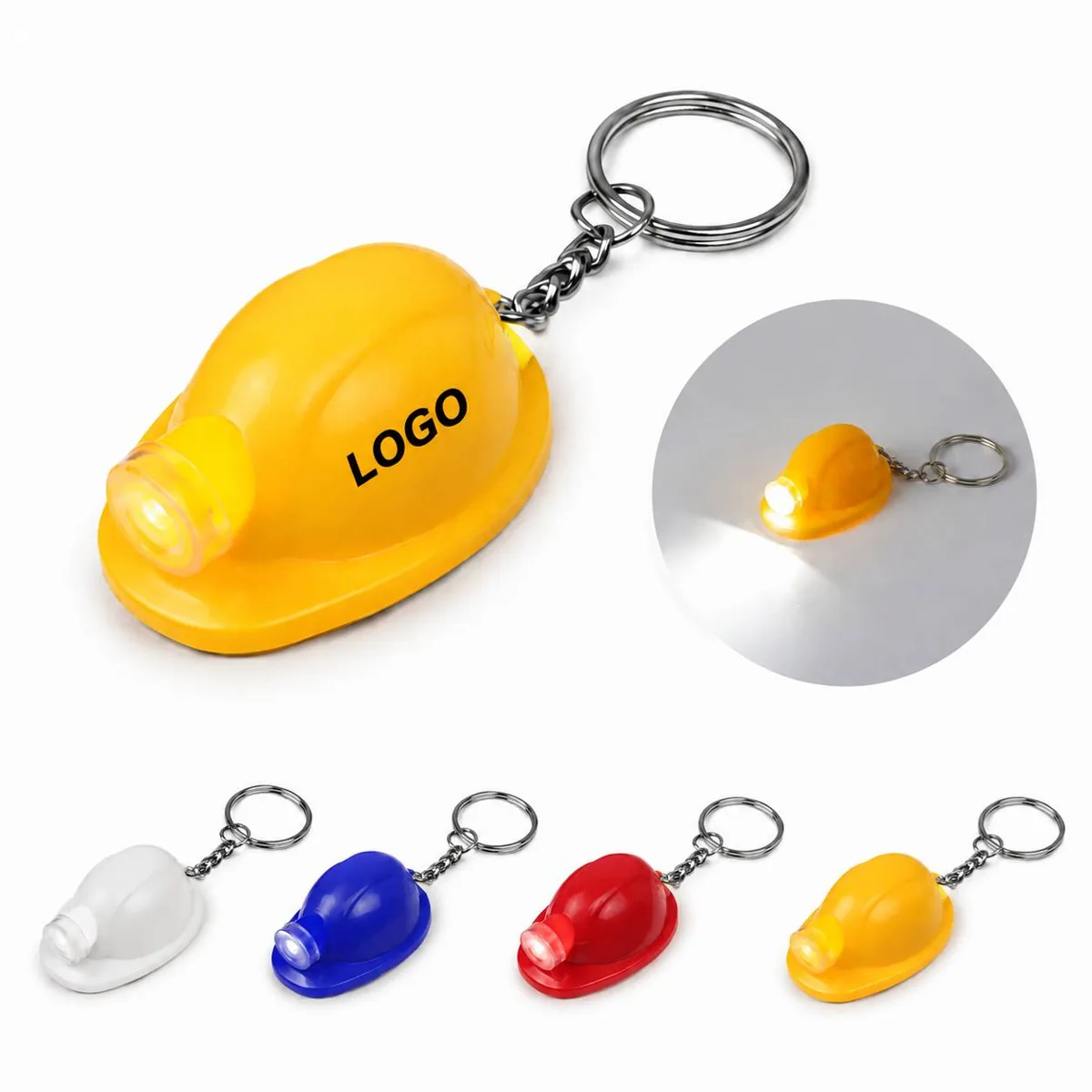Mini Safety Helmet LED Light Keychain with Bright