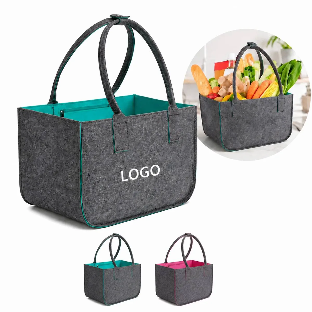 Eco-Friendly Felt Tote Bag for Groceries Shopping Reusable