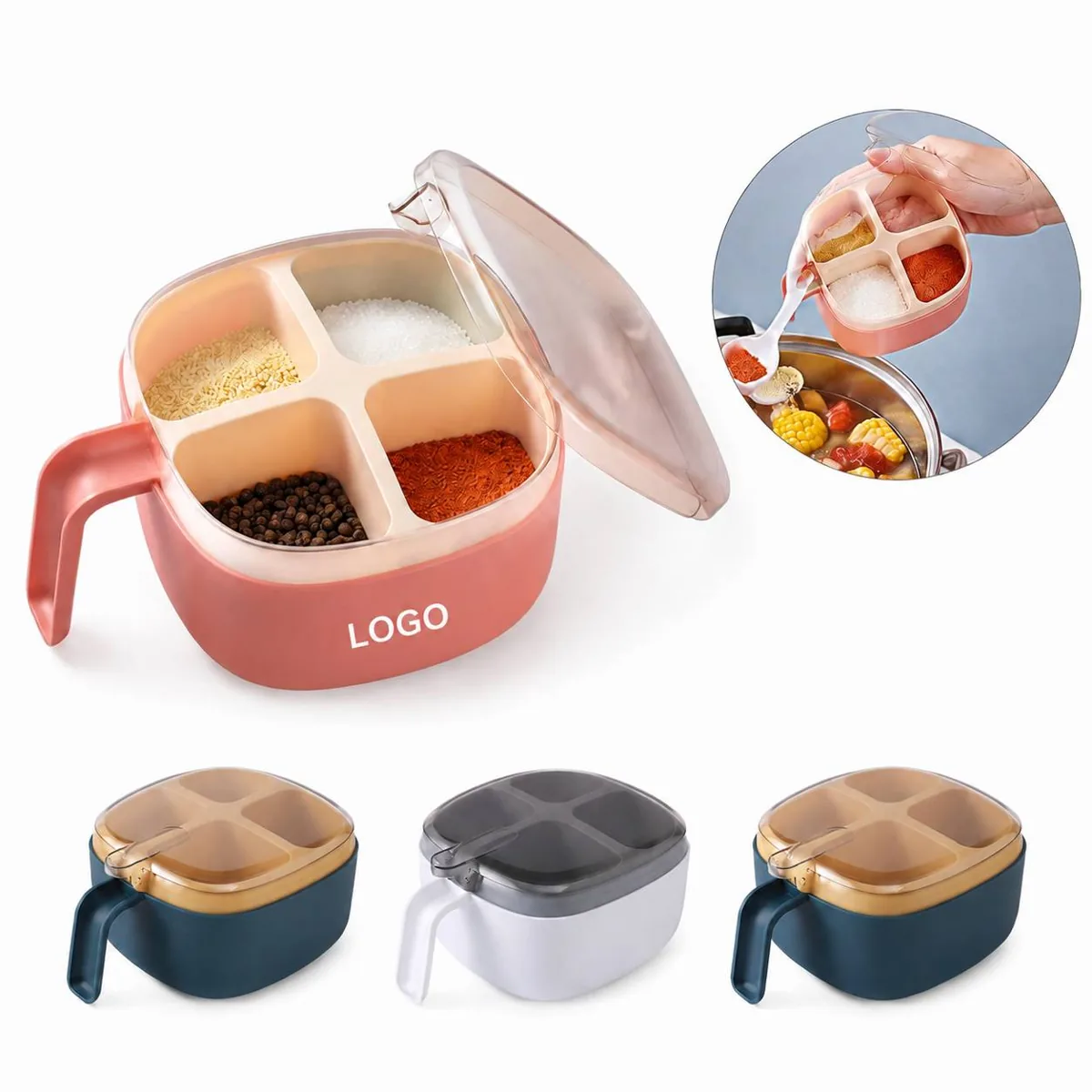 Spice Box with Built-in Spoon, Multi-Compartment Seasoning