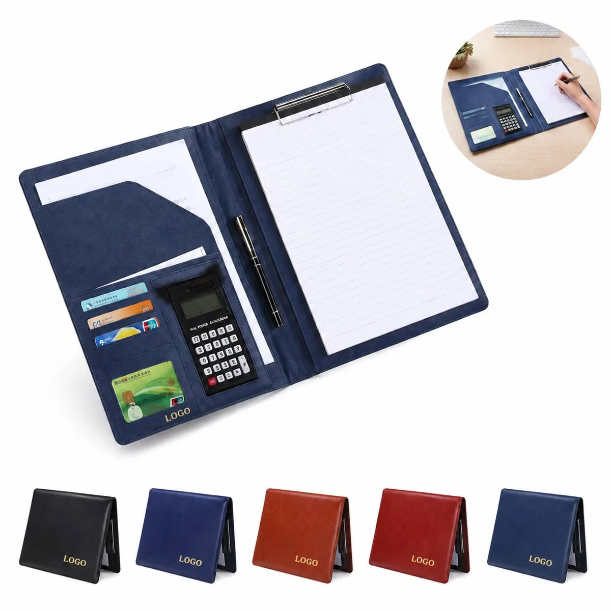 PU Leather Business Folder with Color-Changing Calculator