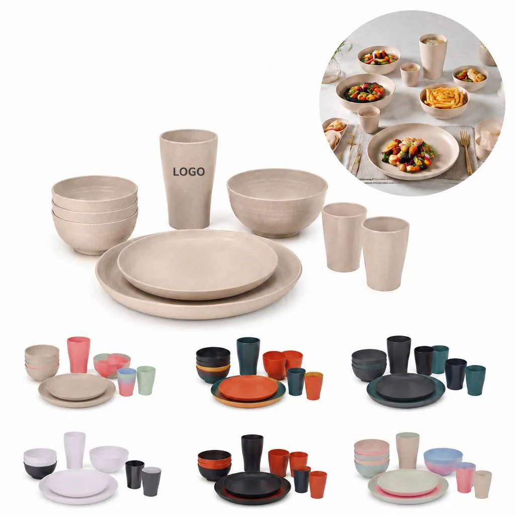 Eco-Friendly 16-Piece Wheat Straw Tableware Set for Dining