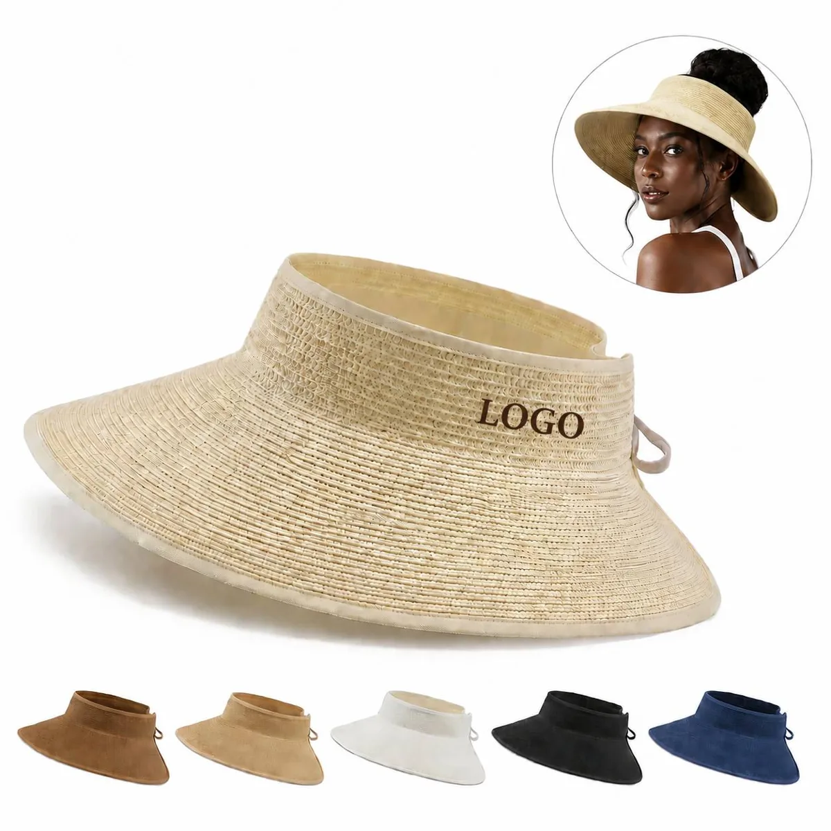 Women's Straw Rolled Brim Ponytail Sun Visor Hat for Beach