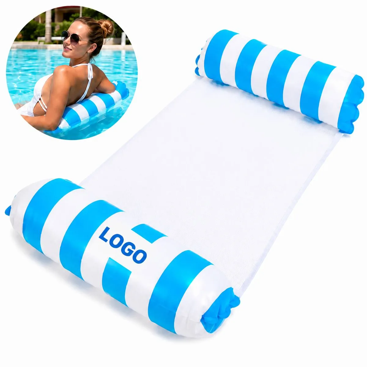 Inflatable PVC Floating Water Hammock with Cup Holders