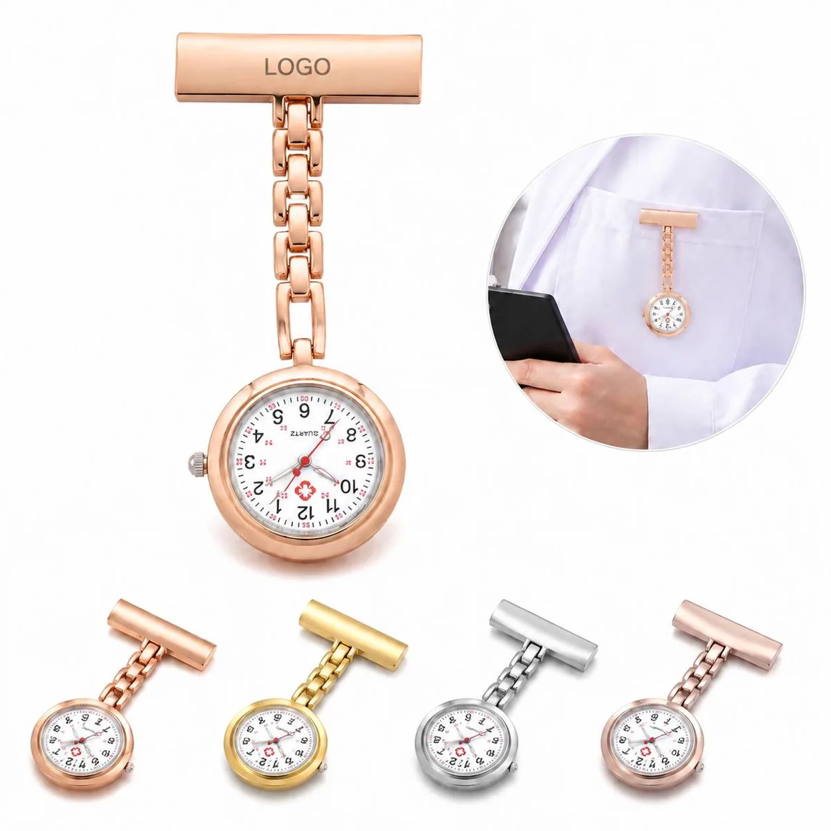 Stainless Steel Medical Fob Pocket Watch Brooch with Analog