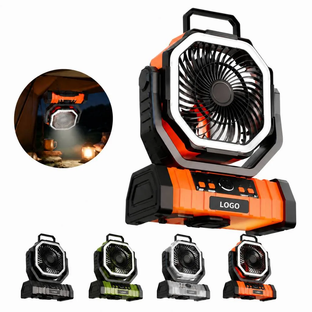 Rechargeable Camping Fan with Power Bank and LED Light