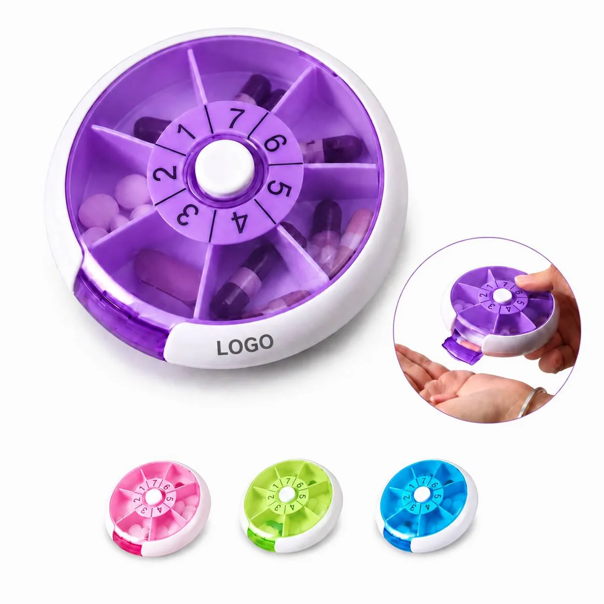 7-Day Rotating Pill Organizer with Daily Compartments