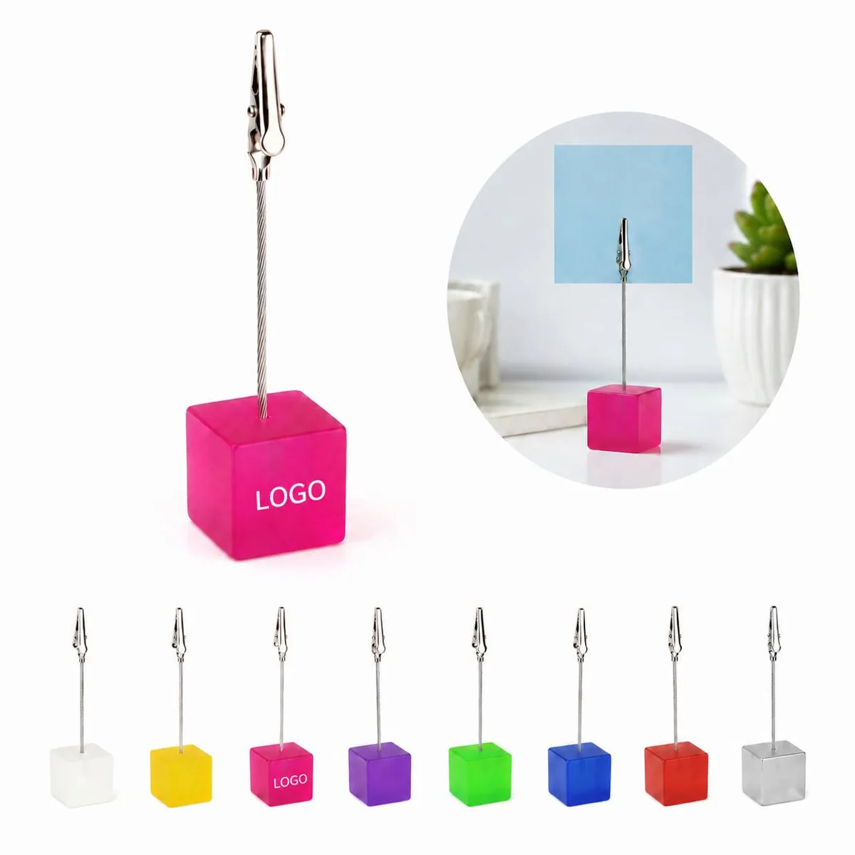 Resin Memo Clip Holder with Sturdy Cube Base for Desk