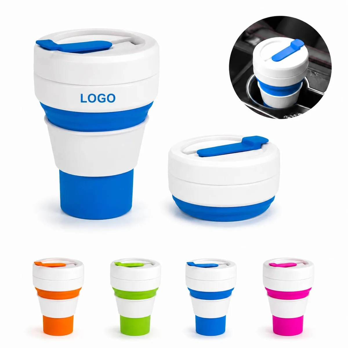 Collapsible Silicone Coffee Cup 12oz with Straw,
