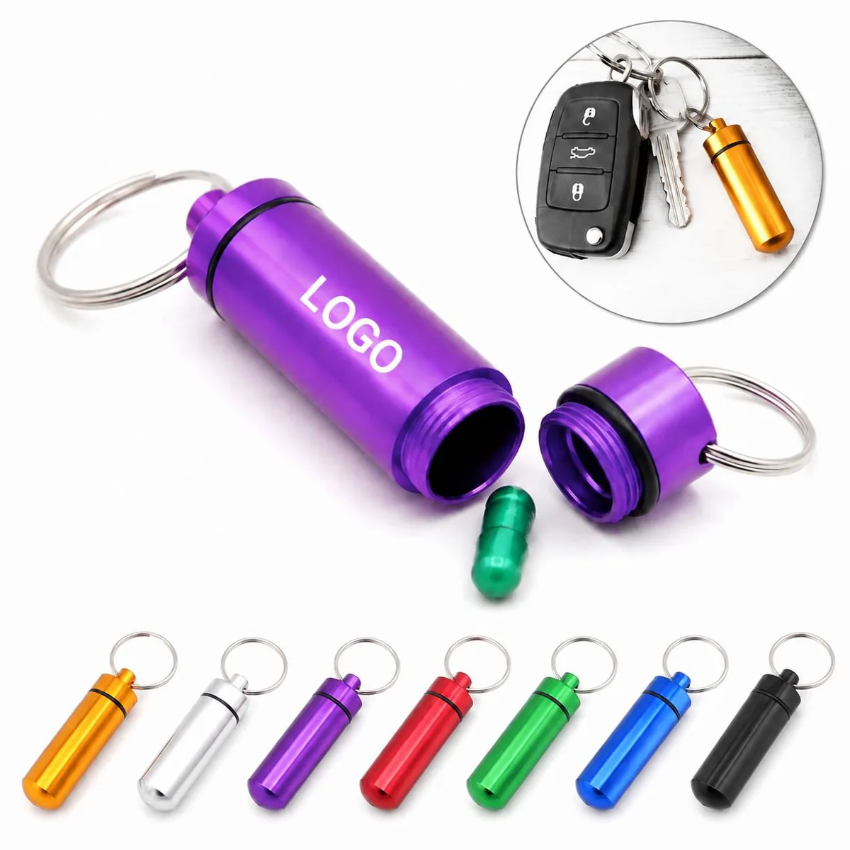 Aluminum Pill Bottle with Key Ring, Leak-Proof Mini Travel