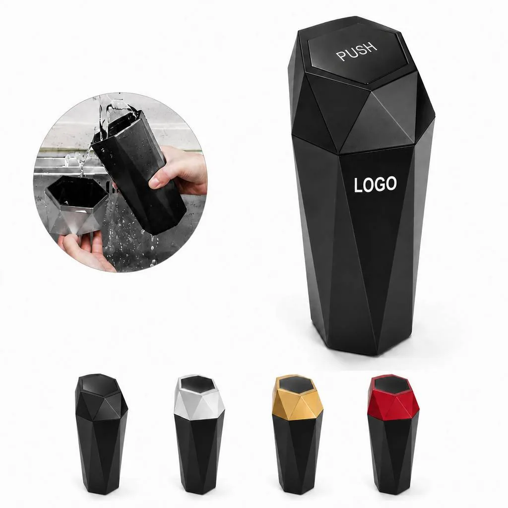 Auto-Rebound Car Trash Can with Secure Lid for Vehicle Cup