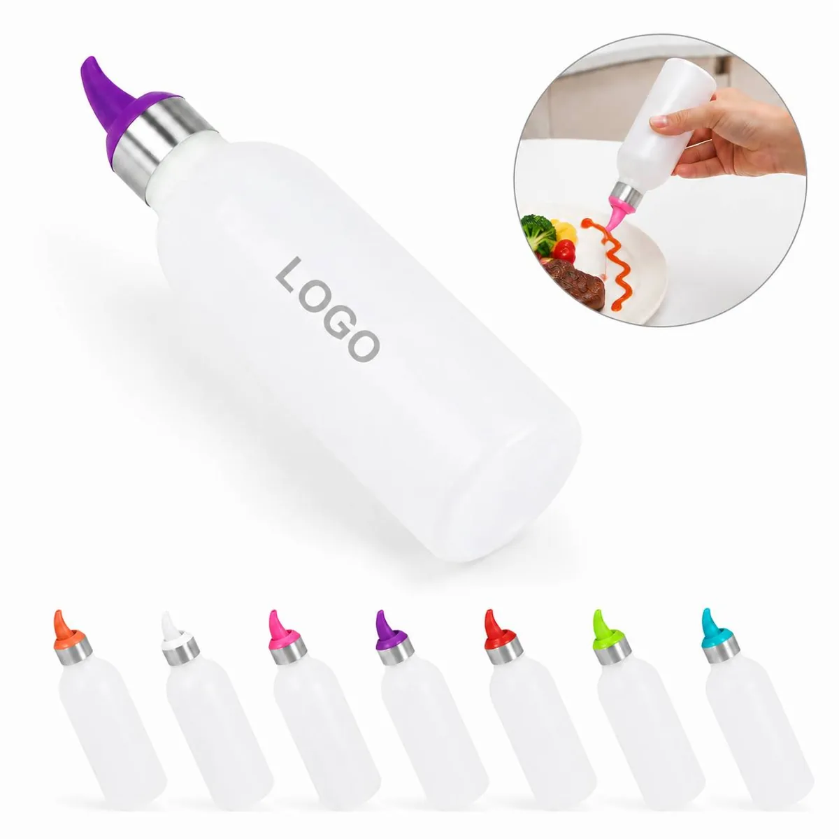 Arc-Nozzle Squeeze Bottle for Salad Dressing, Precision Tip