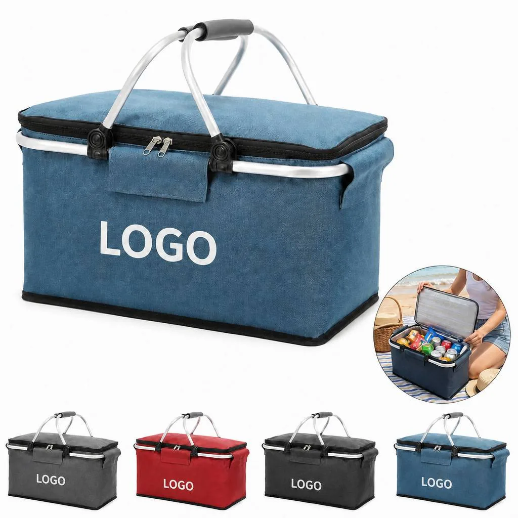 Large Folding Waterproof Picnic Basket with Carry Handle