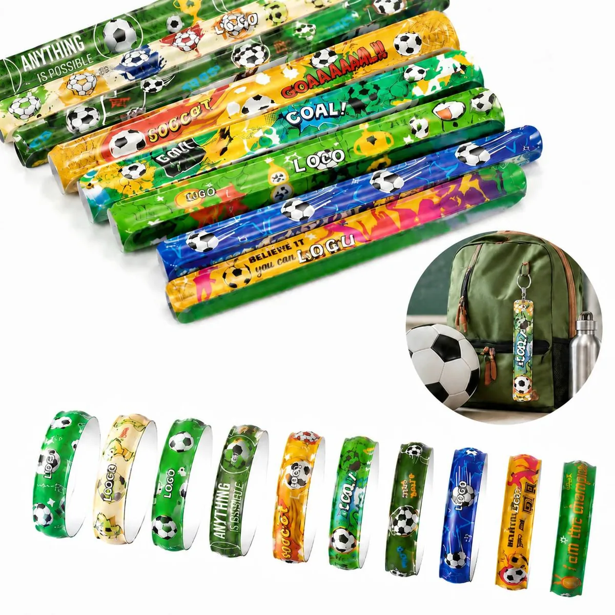 12-Pack PVC Slap Bracelets for Kids & Adults, Vibrant Colors