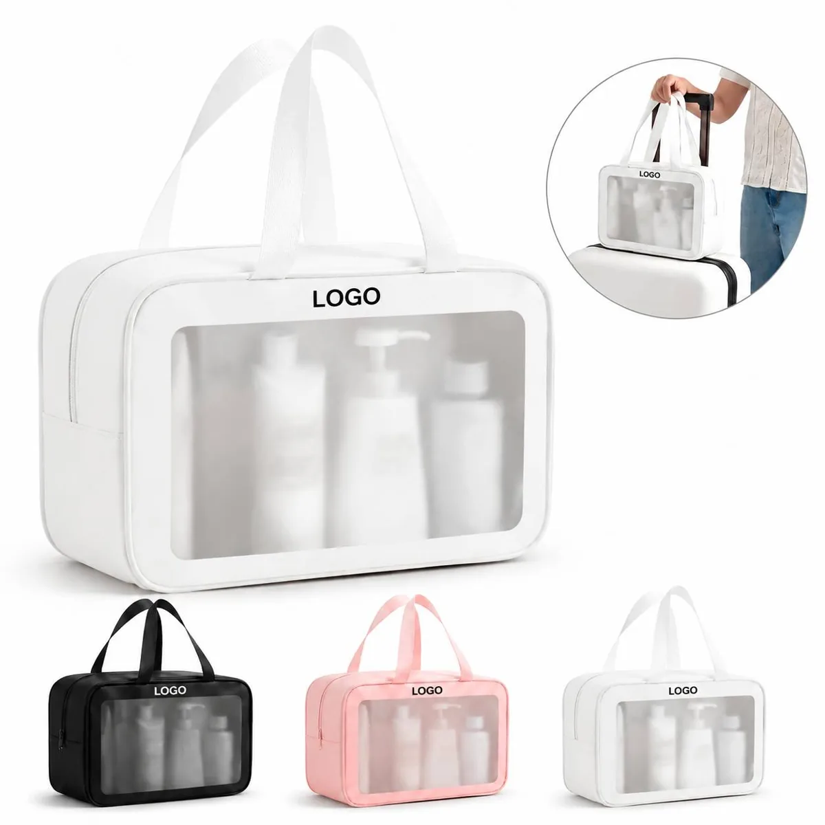 Matte Transparent PU Toiletry Bag for Travel, Clear