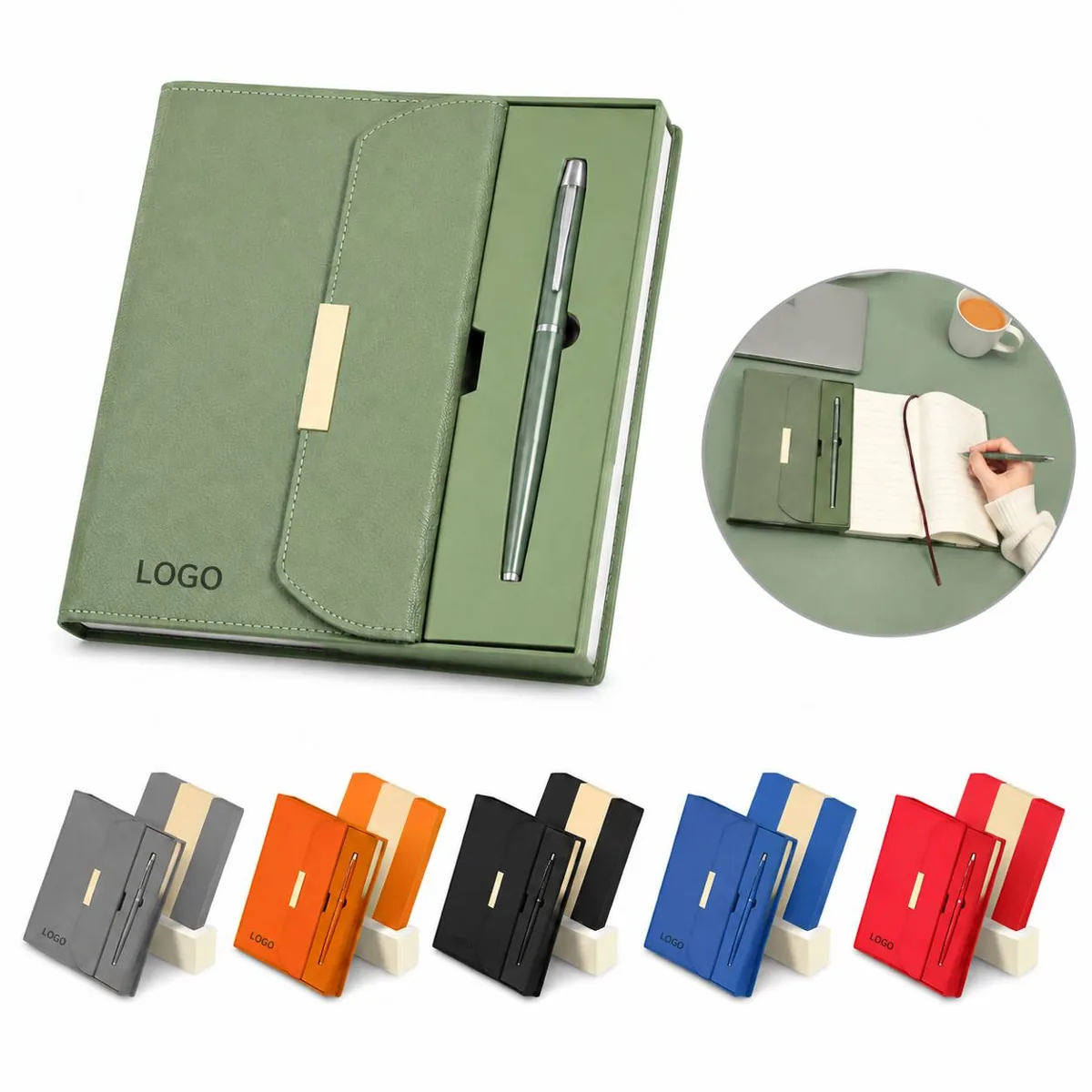 A5 Notebook & Pen Set, 200 Lined Pages, Hardcover, Gift