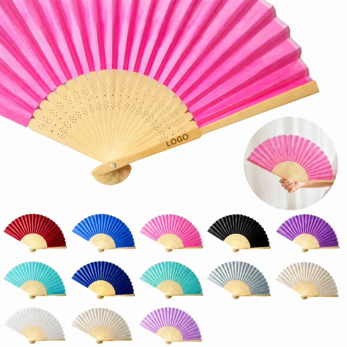 Full Color Folding Bamboo Paper Hand Fan for Outdoor Cooling