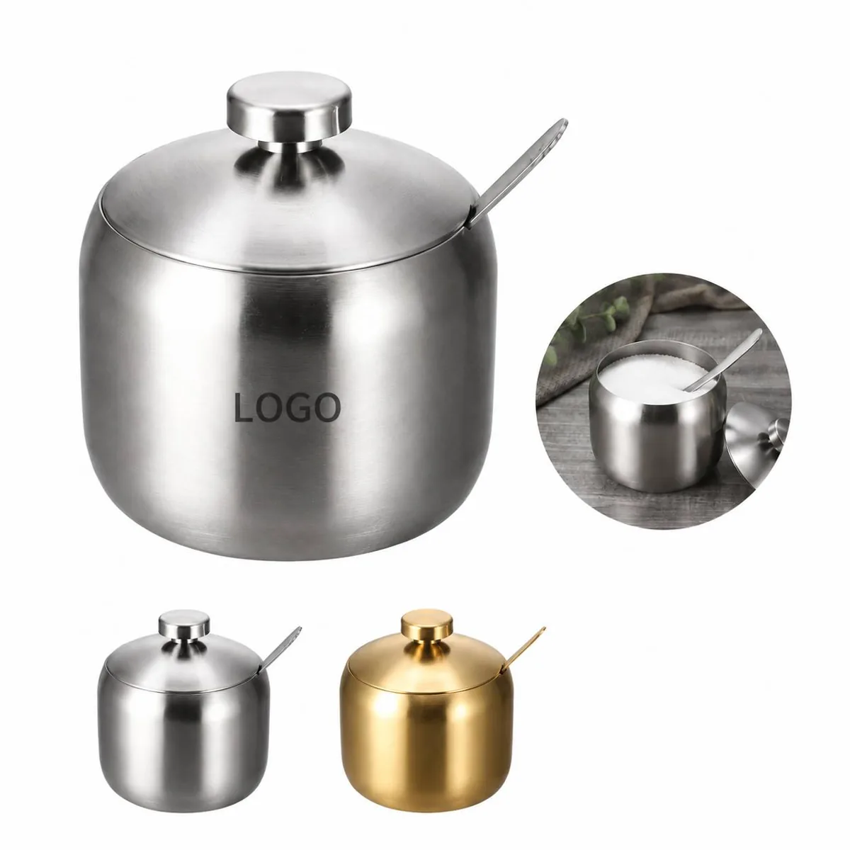 Stainless Steel Sugar Bowl with Lid for Kitchen Condiment